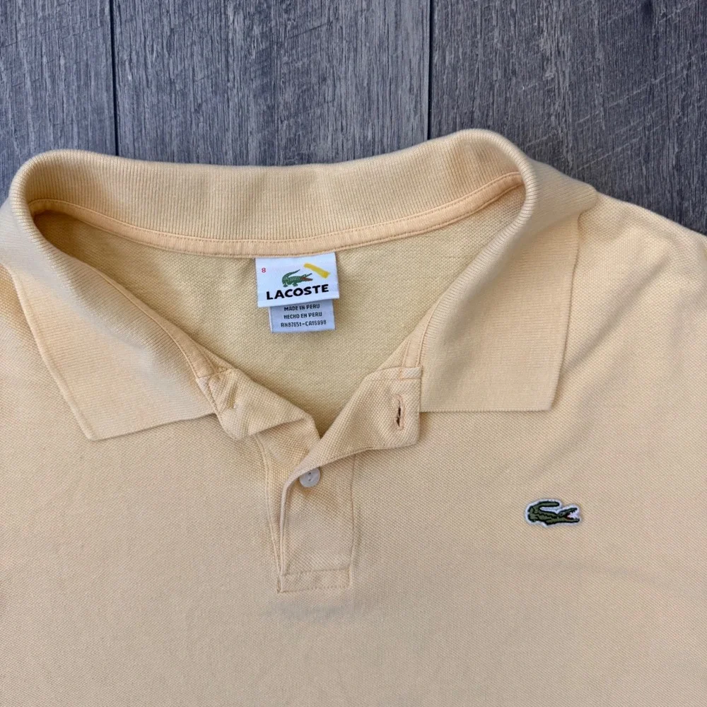 Lacoste Mens Linen Cotton Polo Shirt Size 8 XXL Pastel Yellow Short Sleeve Logo
